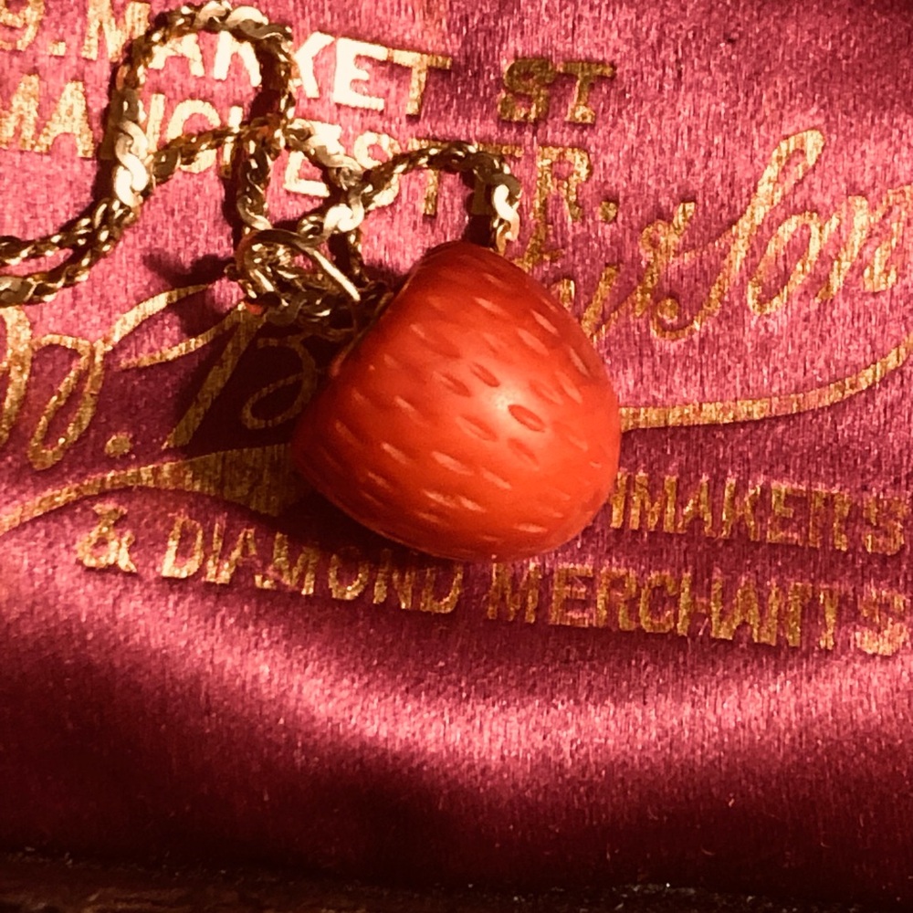 Antique coral strawberry charm